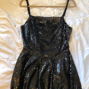 All Saints Black Sequined Velutina Strap Mini Dress